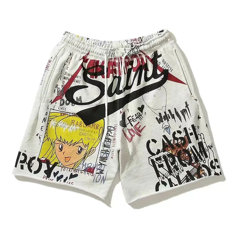 

2023 New Saint Michael Shorts Mens Summer New Harajuku Hip Hop Basketball Track Graffiti Shorts Streetwear