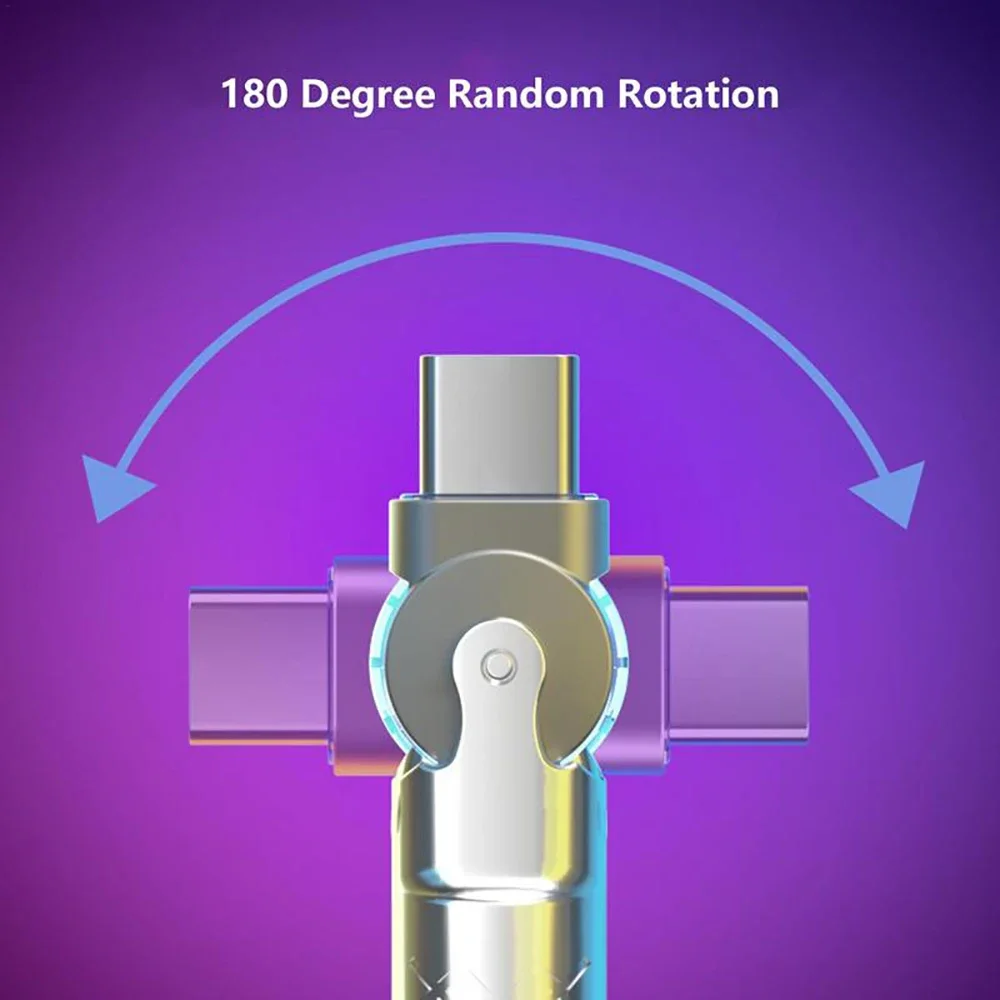 120W 6A Super Fast Charge Silicone 180 Degree Rotating Elbow USB C to C Charger Data Cable 1M 2M for Xiaomi Honor Huawei Phone