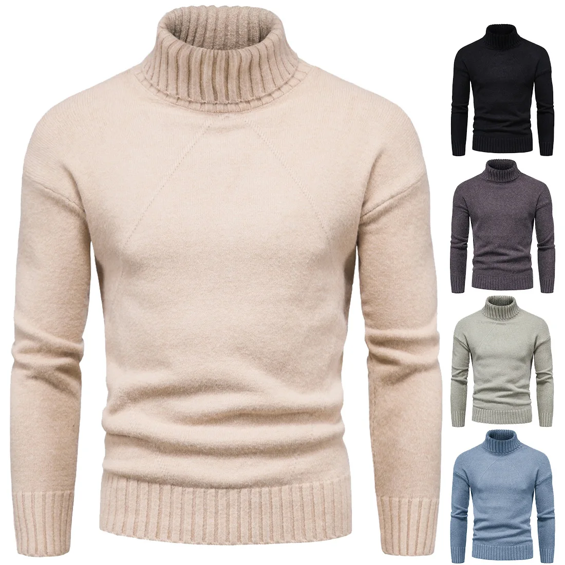 Autumn New Foreign Trade Men's Sweater Cross-border High-necked Fashion Long-sleeved Sweater Undergarment High Quality