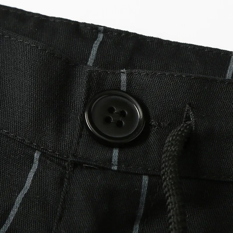 Description Picture 6 of item2023 Spring/Summer New Front Button Zipper Drawstring Stripe Casual Personalized Leggings