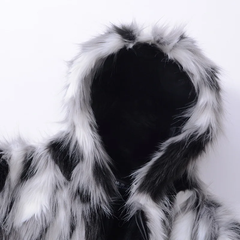 Luxury Brand Hooded Fur Coats Men Fleece Lined Thicken Warm Long Sleeve Autumn Winter Faux Fur Coat Snow Clothes Casual Fashion