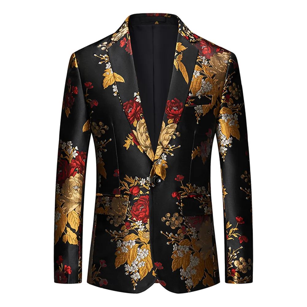 

Slim Blazer Luxury Size Jacquard Club 2022 Dress Fit Floral Party Suit Plus Wedding Clothing 6XL-M Jacket Men Print Gold New
