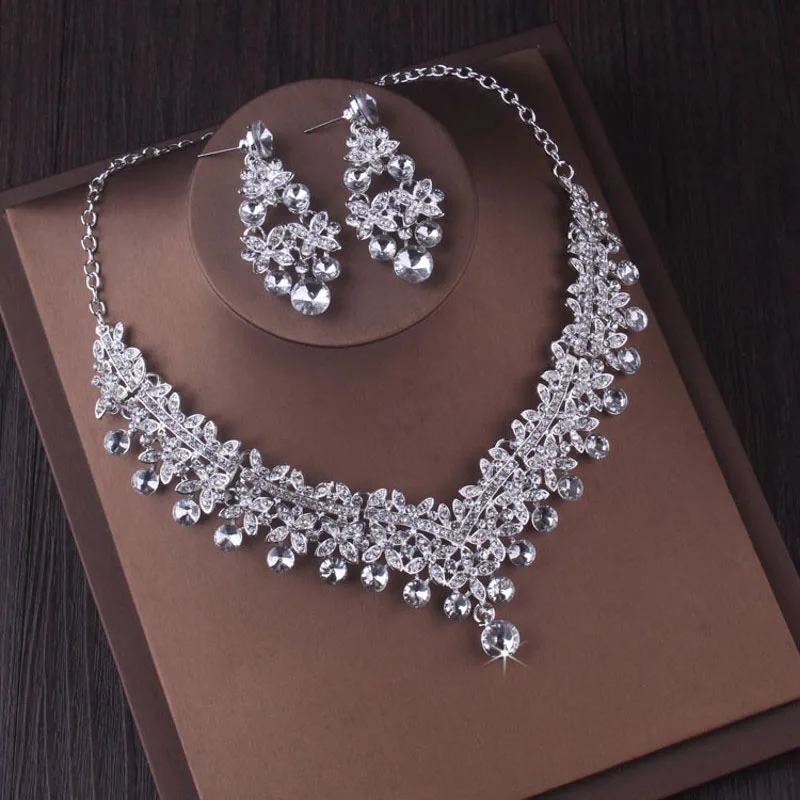 Itacazzo Bridal Headwear Set Crown Necklace Earrings Four Piece Silver-Colour Fashion Tiaras for Women Wedding Birthd,bridal jewelry sets