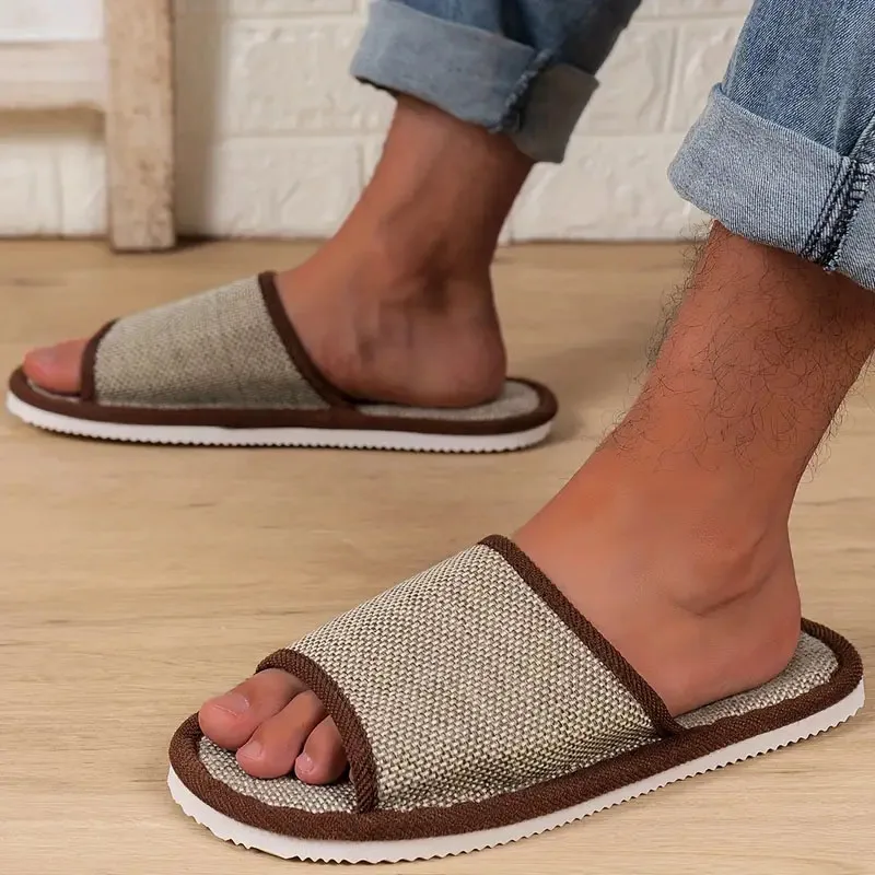 Home Linen Slippers Men Women Couples Soft Thick Bottom Indoor House Anti-Slip Breathable Hemp Slides Japanese Style Shoes Slide — view 4