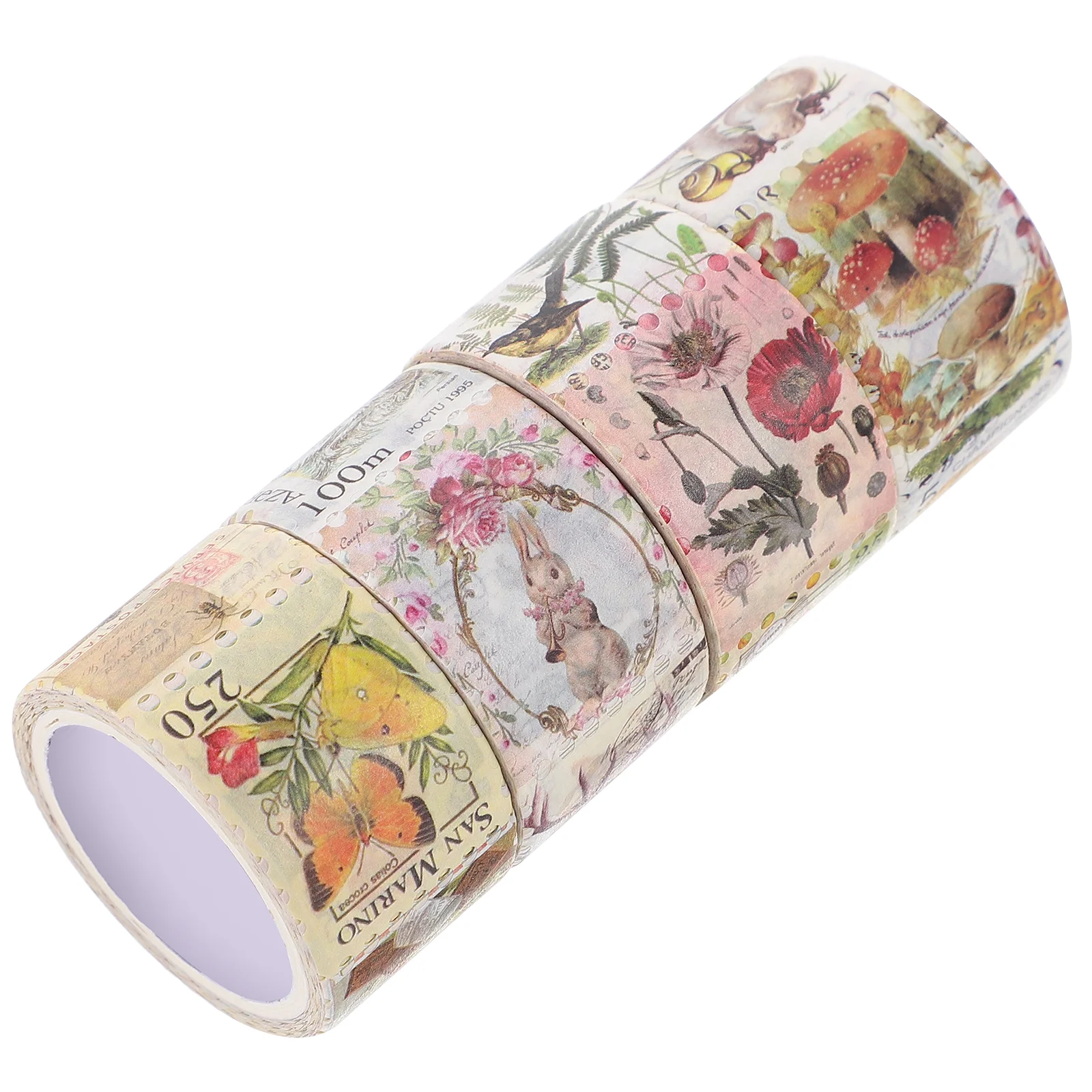 4 Rolls Stickers Stamps and Washi Tape Paper Literature Scrapbook Retro DIY Album Travel