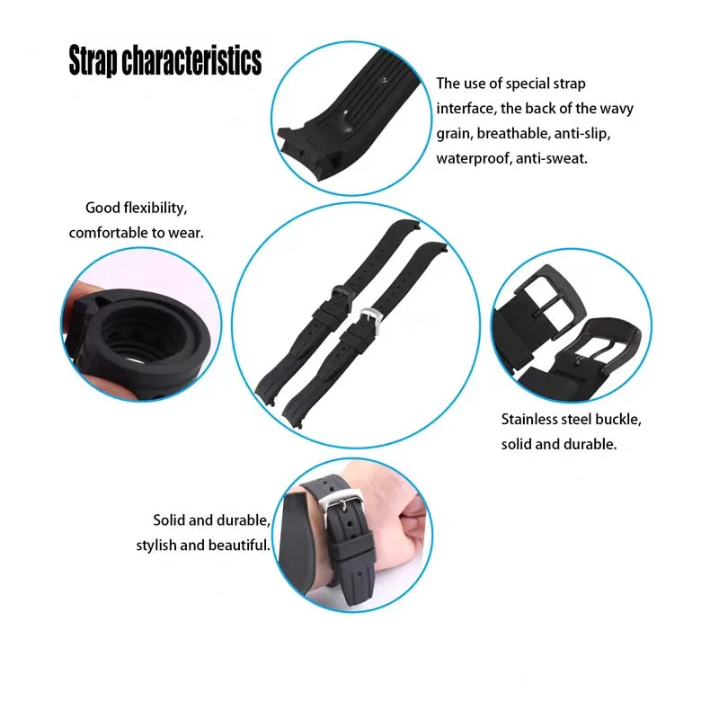 Men's 22mm Black Soft Silicone Sport Waterproof Watch Band Strap