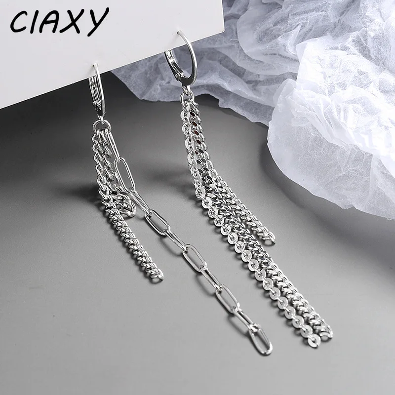 Silver Asymmetrical Long Earrings for Women Tassel Ear Chain Ear Buckles long earrings crystal tassel earrings