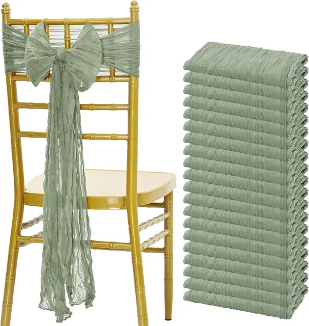 10PCS Sage Green Cheesecloth Chair Sashes Rustic Chair Decorative Bows Designed Chair Cover for Wedding Banquet Party Decoration