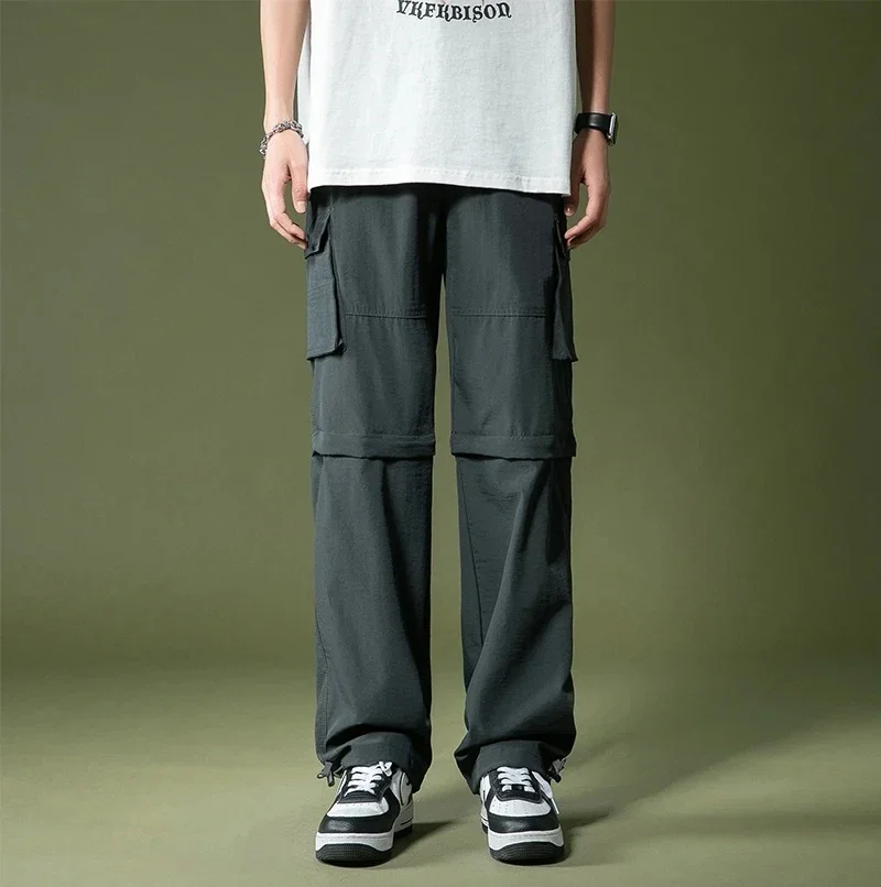 

n-style functional front pants men thin style quick-dry wide-leg casual pants high street handsome baggy straight pants