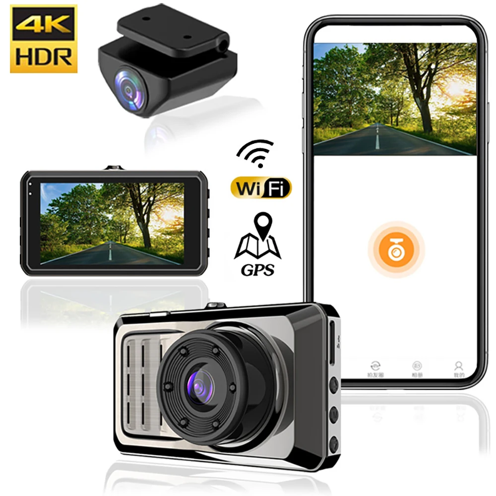 

4K 2160P Dash Cam WiFi GPS Car DVR Front and Rear View Camera Parking Monitor Black Box Night Vision Auto Drive Video Recorder