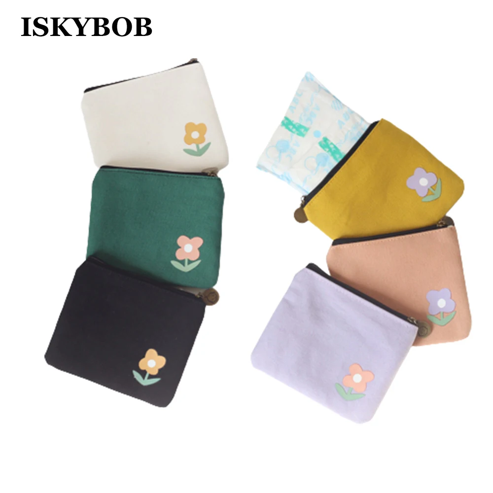 

New Cute Flower Coin Purse Women Mini Canvas Card Holder Daily Earphone Lipstick Key Storage Bag Small Wallet Pouch Girls Purses