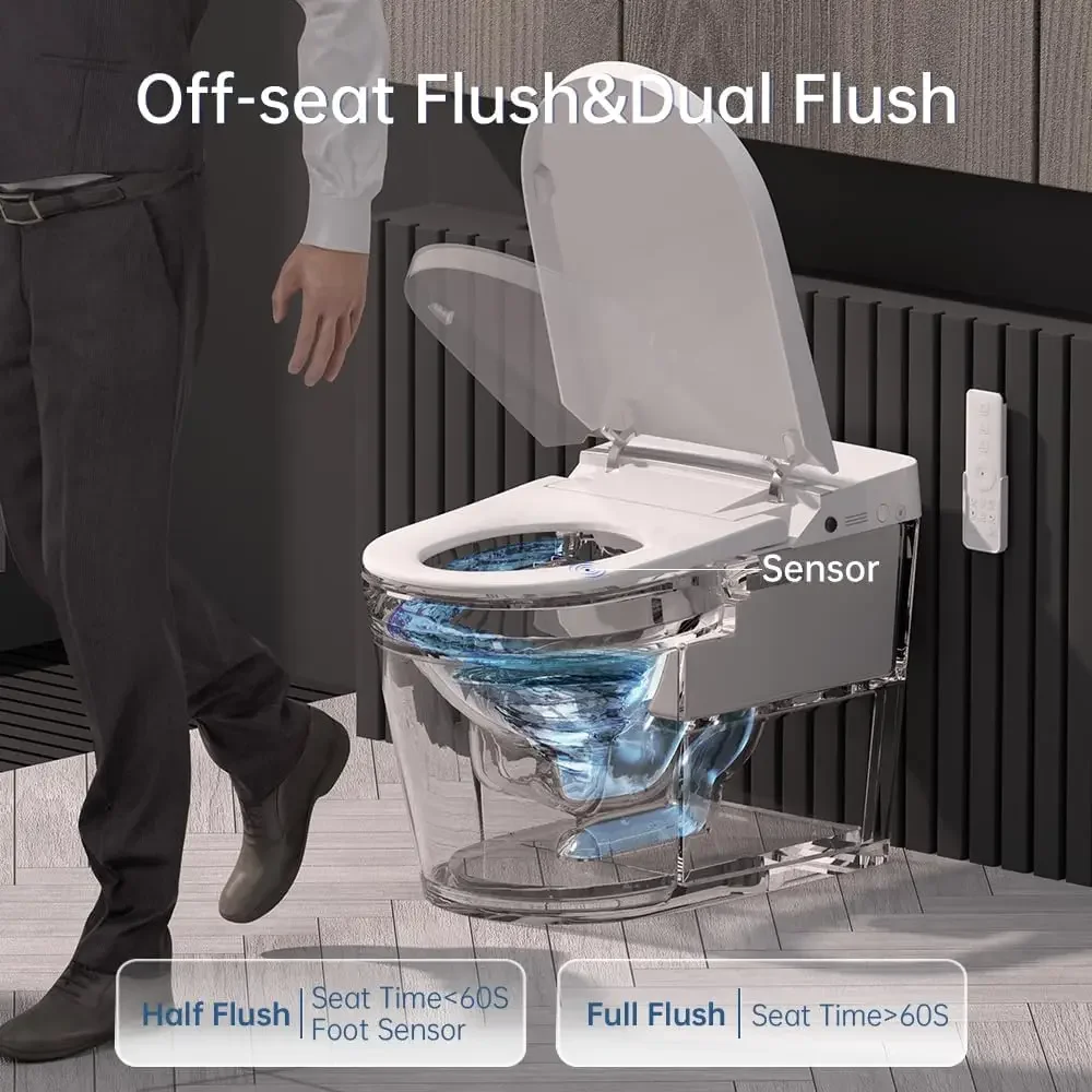 Smart Toilet with Tank and Bidet Built-In Auto Open Close Blackout Flush Auto Flush Heated seat Foot Sensor Operation