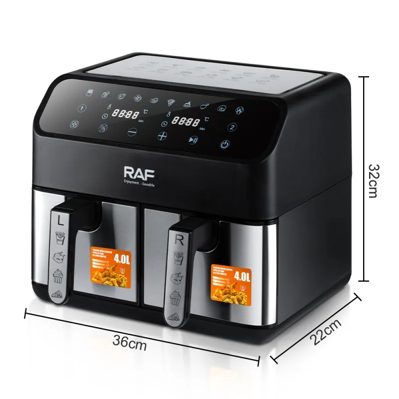 Double Pot Air Fryer,1000W+1000W,4L+4L, Multi-Functional  Household Electric Fryer With No Smoke,Fried Chicken, French Fries 5