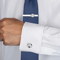 HAWSON 2 Inch Personalized Initial A-Z Cufflinks and Tie Clip Set for Men Silver Plated Shirt Accessories Business Gift Jewelry 2