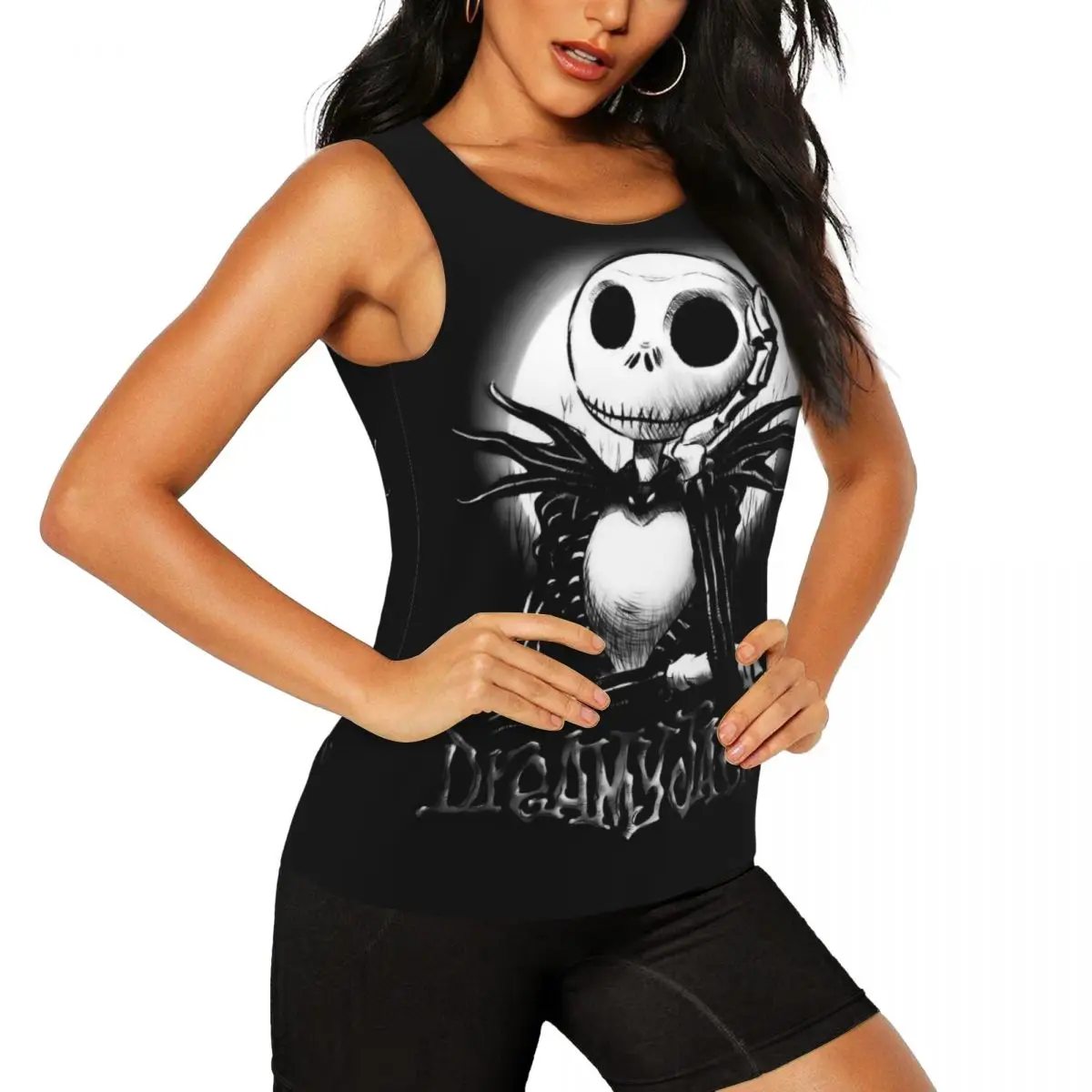 The Nightmare Before Christmas Workout Tank Tops Women Quick Dry Sleeveless Horror Movie Skeleton Jack Night Yoga Shirt