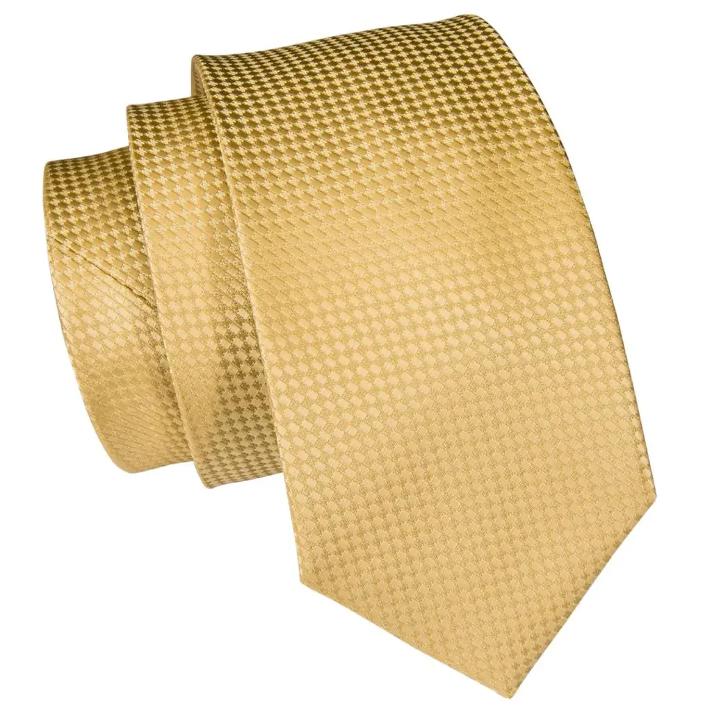 Solid Color Tie Hi-Tie Solid Gold Silk Ties For Men Handky Cufflinks Set Fashion Gift Wedding Business Necktie