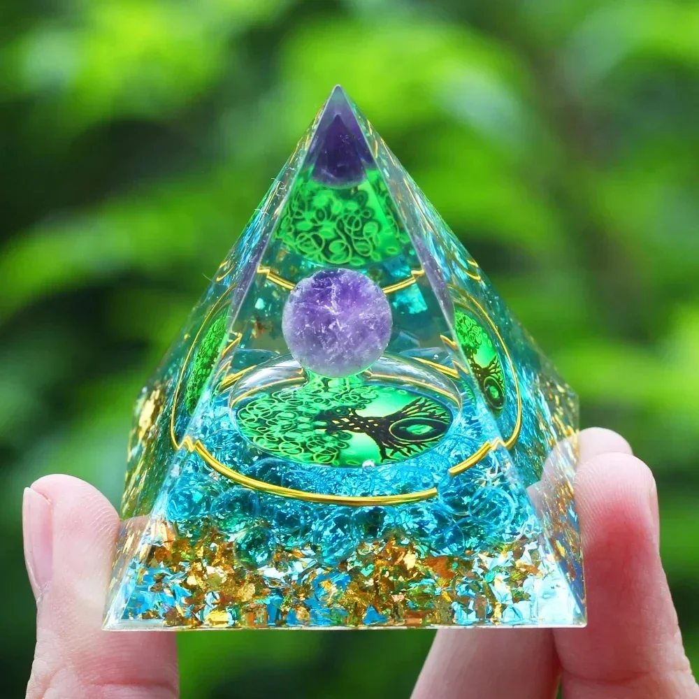 Energy Pyramid Orgonite Reiki Natural Amethyst Peridot Reiki Chakra Meditation Tool Room Decor Crystal Gifts Pyramid 4
