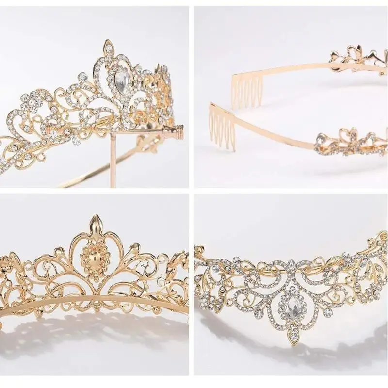 P9FE Strass-Tiaras für Frauen und Mädchen, elegante Kronen mit Kamm für Hochzeit, Braut- und Party-Haarschmuck – Detail 7