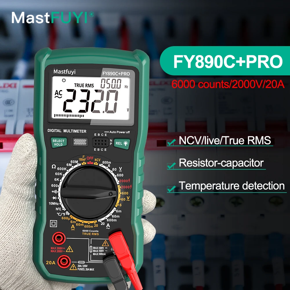 Digital Multimeter MASTFUYI Digital PV Multimeter Automatic Intelligent Detection True RMS Current Voltage Capacitance Ohm Professional Test Tool