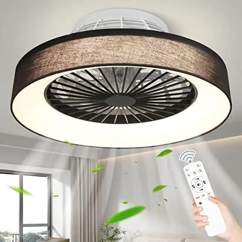 

Low Profile with Light, 22.5'' LED Dimmable Ceiling Fans with Lights and Remote, Modern Bladeless Enclosed Flush Mount Living