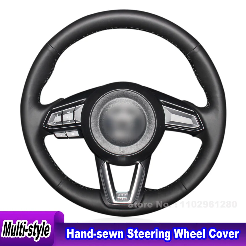 

Hand-sewn Black Non-slip Leather Car Steering Wheel Cover For Mazda 3 Axela 2017 Mazda 6 Atenza 2017 2018 CX-5 CX5 2017 CX-9