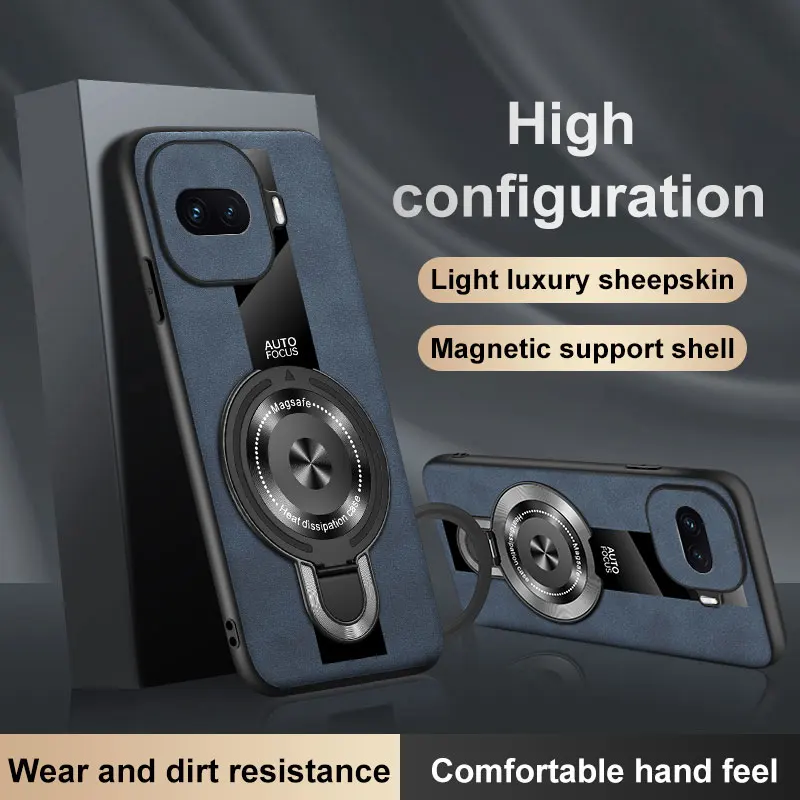 Sheepskin Leather Wireless Charging Magnetic Ring Holder Case - Shockproof and Stylish Cover