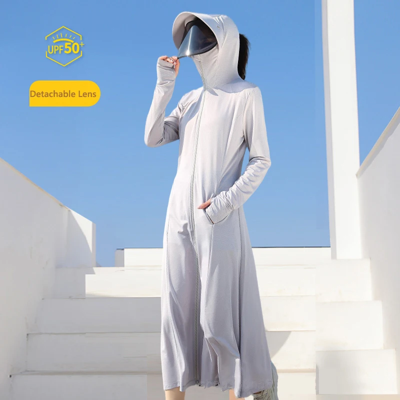 Sunscreen Jacket Sun Protection Clothing Women Ice Mesh UPF50+ Long Coat with Lens and Sun Hat for Walk Driving Summer Travel 1pcs gas lens connector brass collets body stubby gas lens connector w mesh tig wp 17 18 26 universal high quality