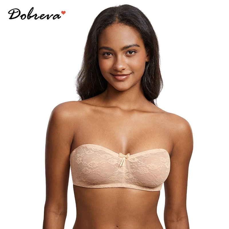 Dobreva Women's Sexy No Padding Strapless Lace Bra Underwire Multiway See-through No Padding Bralette
