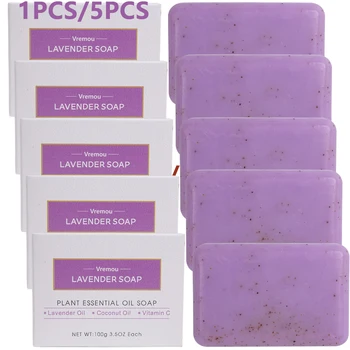 1Pcs/5Pcs Lavender Soap, Exfoliating Cream Granule Essential Oil Soap, Male And Female Cleansing Body Bath Fragrance Soap 1