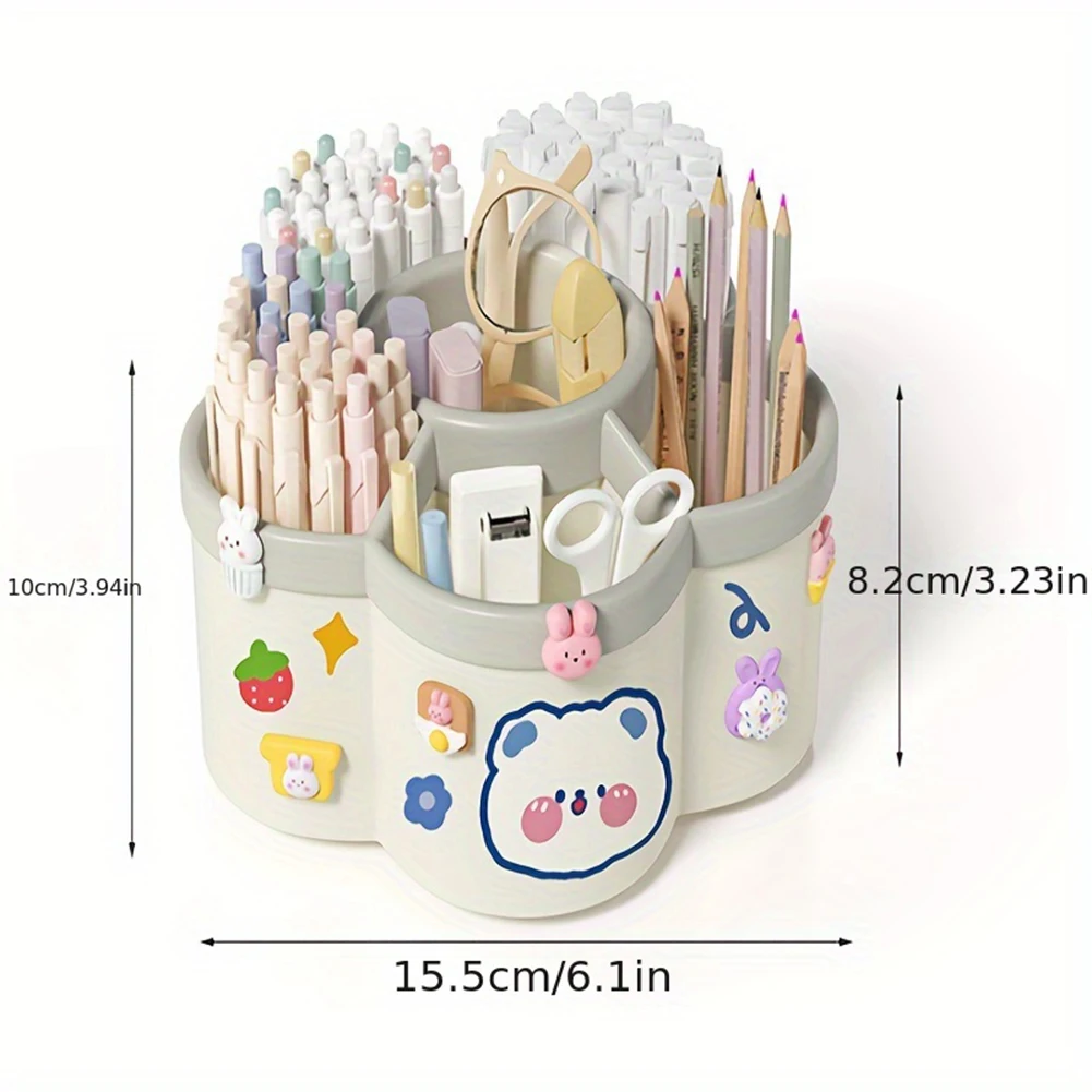 360° Rotating Pen Holder Desk Organizers Large Capacity Pen Storage Box Cosmetic Brush Organization Study Dormitory Accessories
