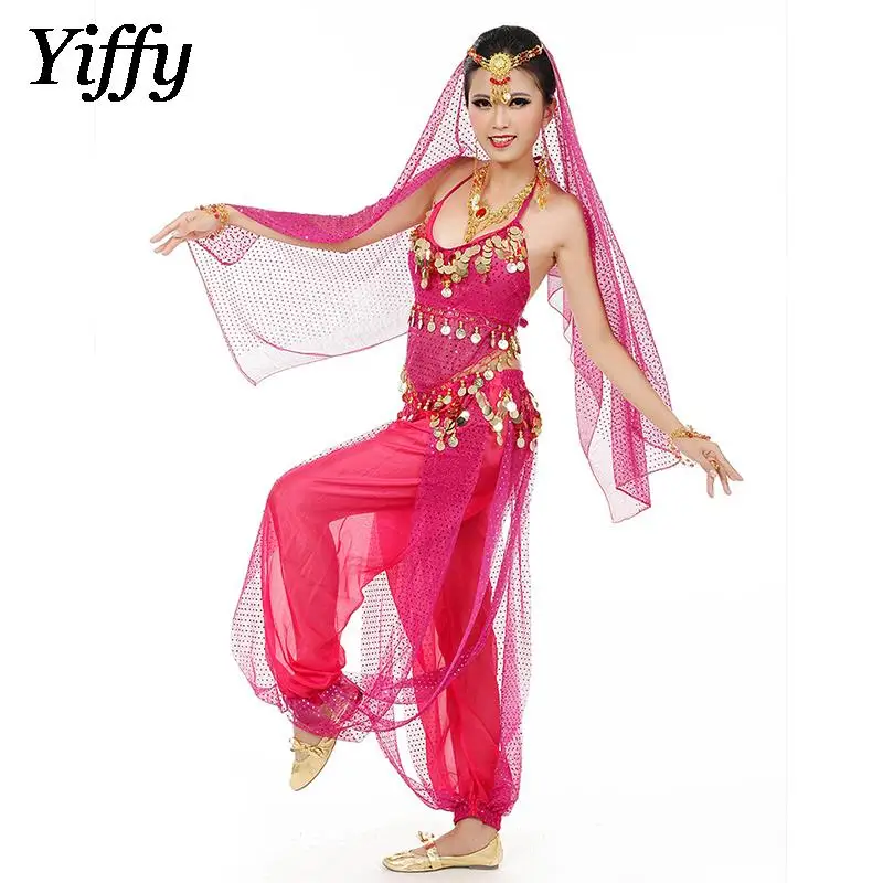 

3Pcs 8 Colors Bollywood Dance Costumes Indian Belly Dance Costumes Set Top Pant Head Scarf Outfit Oriental Dance Costume Set New