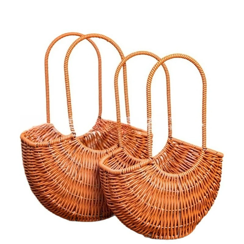 Pastoral rattan woven portable flower basket plastic imitation rattan handwoven basket floral flower arrangement small basket
