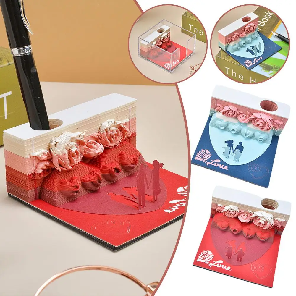 

Романтический блокнот для заметок в виде розы, блокнот для заметок, 3D бумажный блокнот для творчества, держатель для Дня Святого Валентина, юбилея с подарками, свадьба, Рождество, рождение P2S7