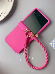 Cute Luxury Solid Color Case with Bear Silicone Wristband and Portable Rope - 50ultra(60pro) (A)