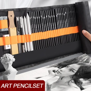 27/38/47 Pz/set Matite per Schizzi con Tela Roll Up Matita Borsa Art Disegno Carboni Gomma Impastata Schizzo Pittura Cartoleria