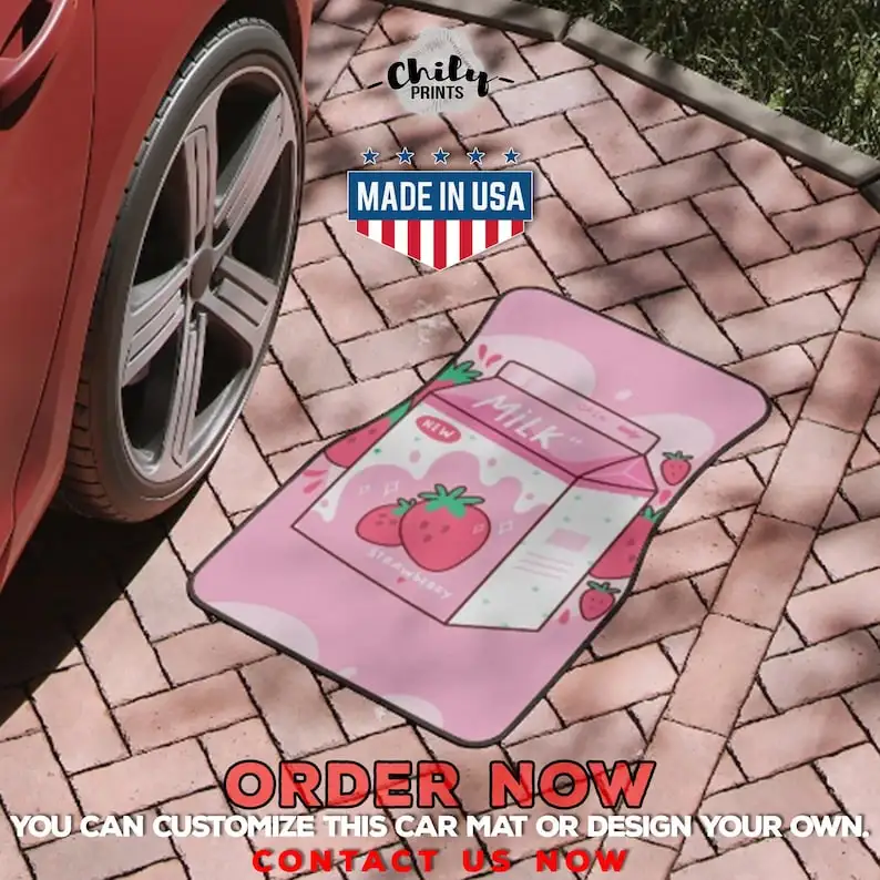 

Tasty strawberry milk Car Floor Mats, Cute Japanese style Kawaii anime strawberry milk print Car Floor Mat, Japanese girly car d