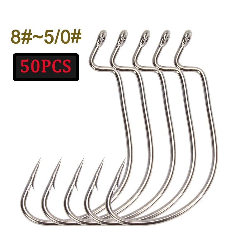 Description Picture 2 of item50Pcs/Lot Fishing Hook Soft Worm Hooks High Carbon Steel Wide Super Lock Fishhooks Offset Hook 8#-5/0 Hamecon Texan