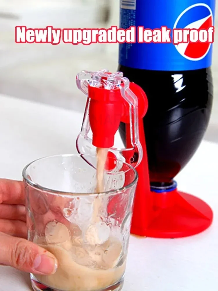 Manual pressurized soda beverage dispenser shown attached to a soda bottle