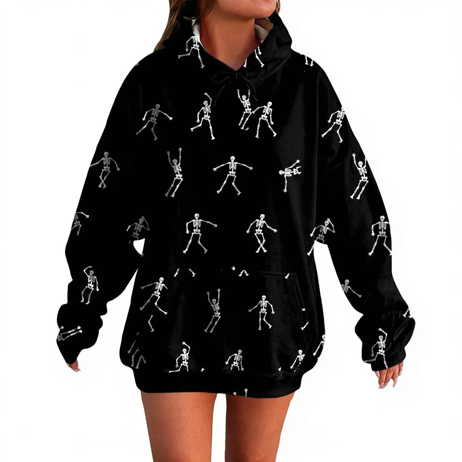 Women's Pullover Sweater Round Neck Lightweight Fleece Lined Top With Interesting Print Halloween Themed Top Winter Hoodie Women