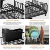 Expandable Dish drying rack Kitchen sink storage rack with drained board Countertop Space-saving Black 4