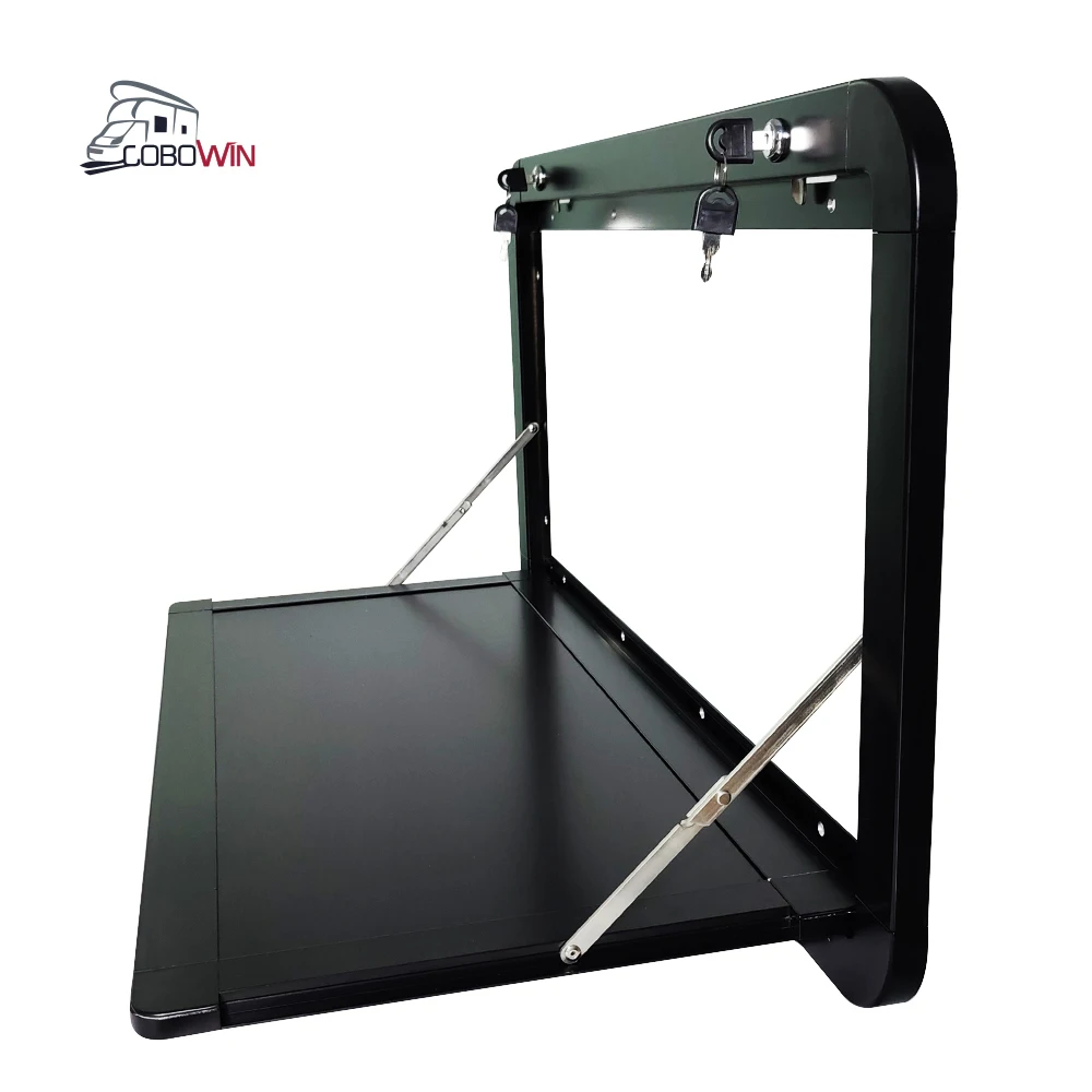 

RV External Accessories Outdoor Travel Trailer With Lock Round Dining Table Aluminum Alloy Black Folding Motorhome Picnic Table