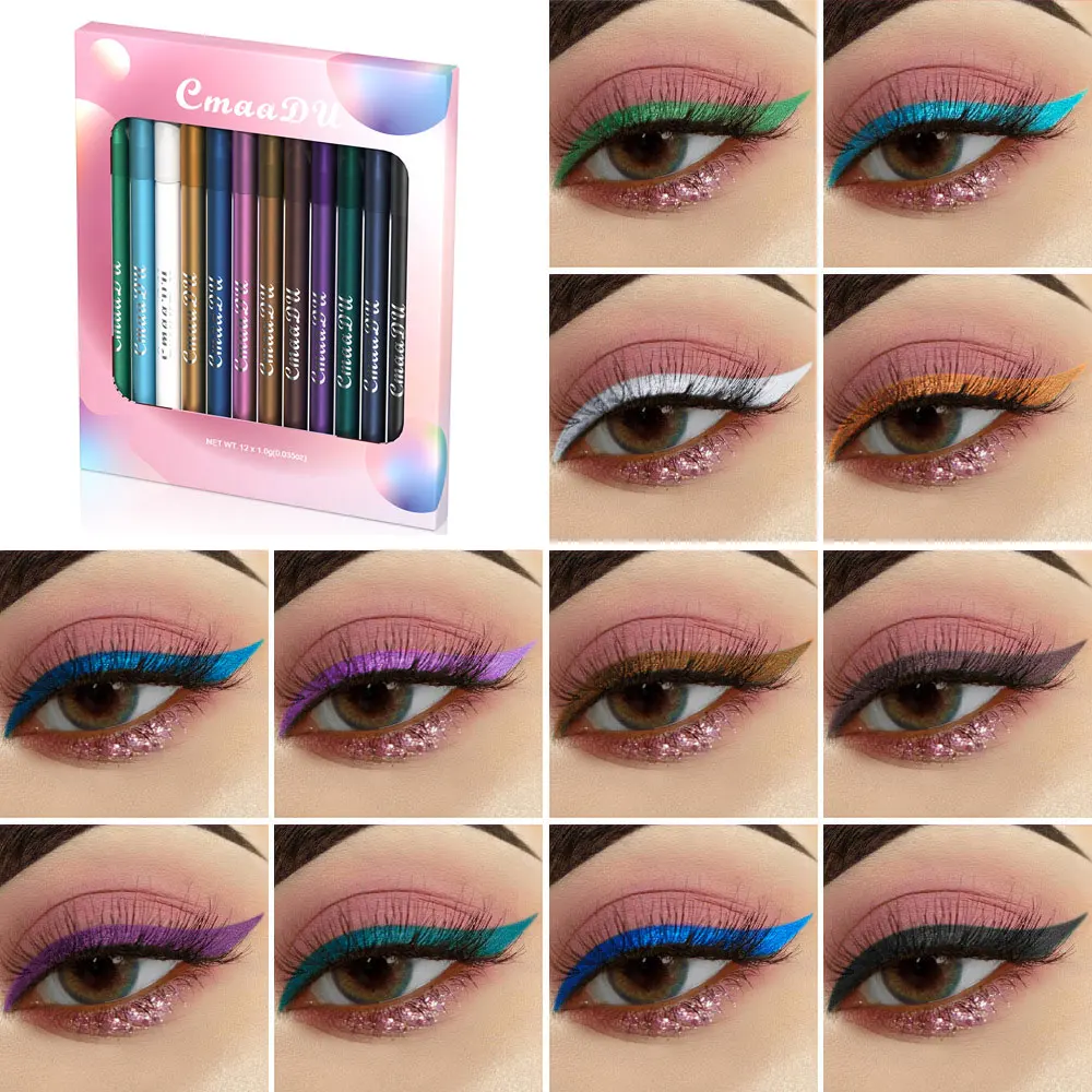 12 Colors Set Eyeshadow Eyeliner 2 In 1 Used Pen Matte Glitter Eye Shadow Stick Shine Waterproof Long Lasting Makeup Eyes