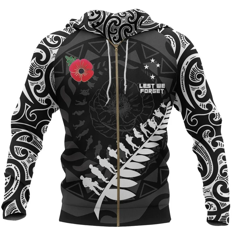 thumbnail image 1 of Sudadera con capucha y estampado 3D de helecho rojo maorí de Nueva Zelanda para hombre, novedad, sudaderas con capucha y sudaderas, abrigo deportivo con capucha, 1 of 5