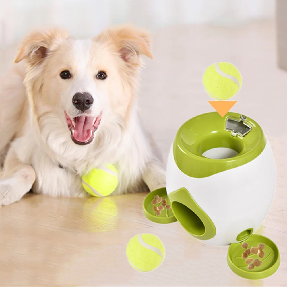 

Automatic Pet Dogs Feed Toy Dog Food Reward Machine Slow Feeder Interactive Fetch Tennis Ball Falls Rolls Out Launcher Training