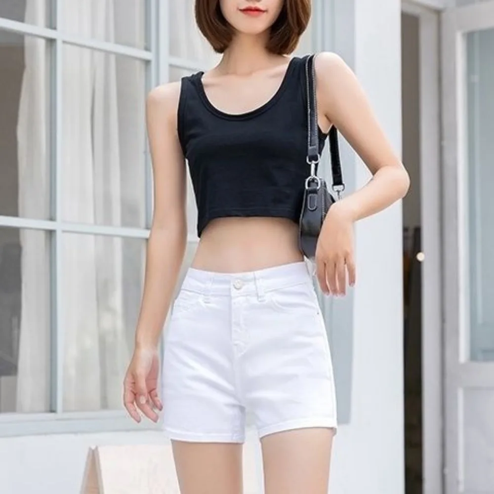 Stretch White Denim Shorts Women's Invisible Open Crotch Outdoor Sex High Waist Thin Loose Slimming Outside Wear Shorts
