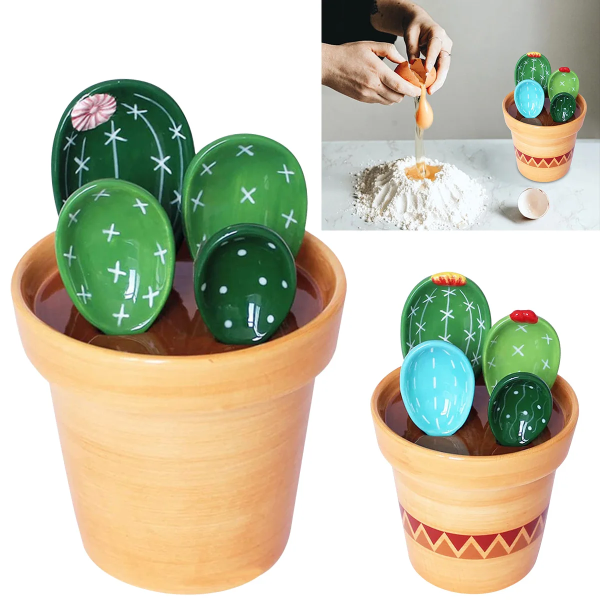 Cactus Spoons Set, Cute Ceramic Spoons, Cactus Shape Porcelain