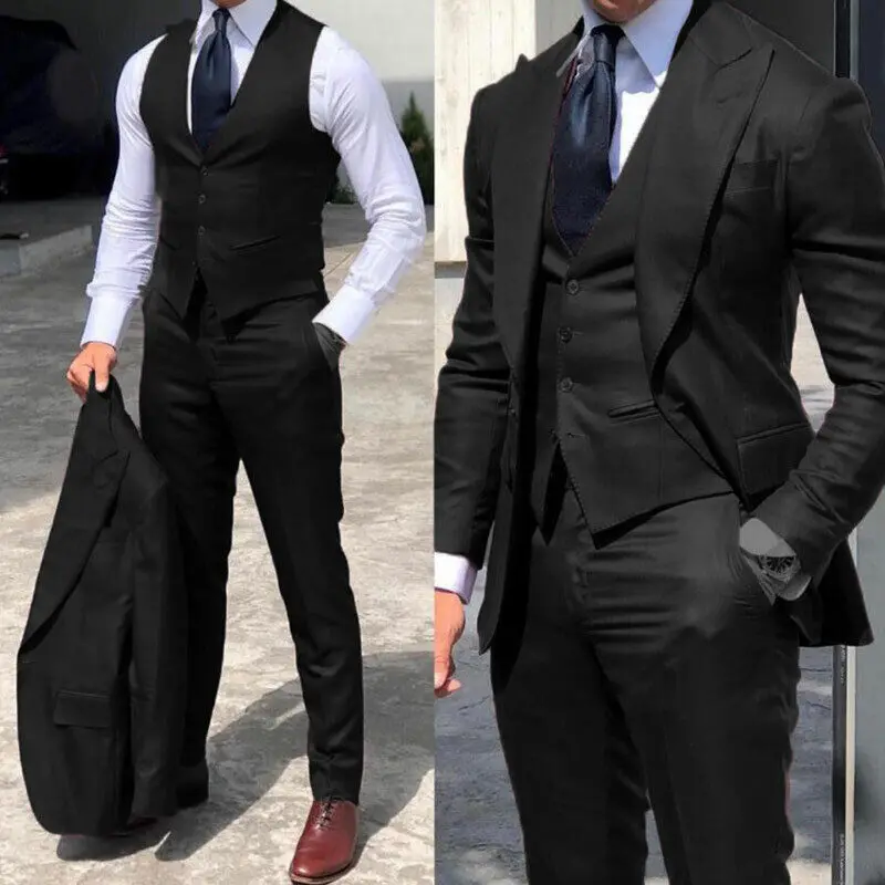 

New Arrival Peaked Lapel Single Breasted Terno Costume Three Piece Jacket Pants Vest Fashion Slim Fit Custom Made Men's Suits