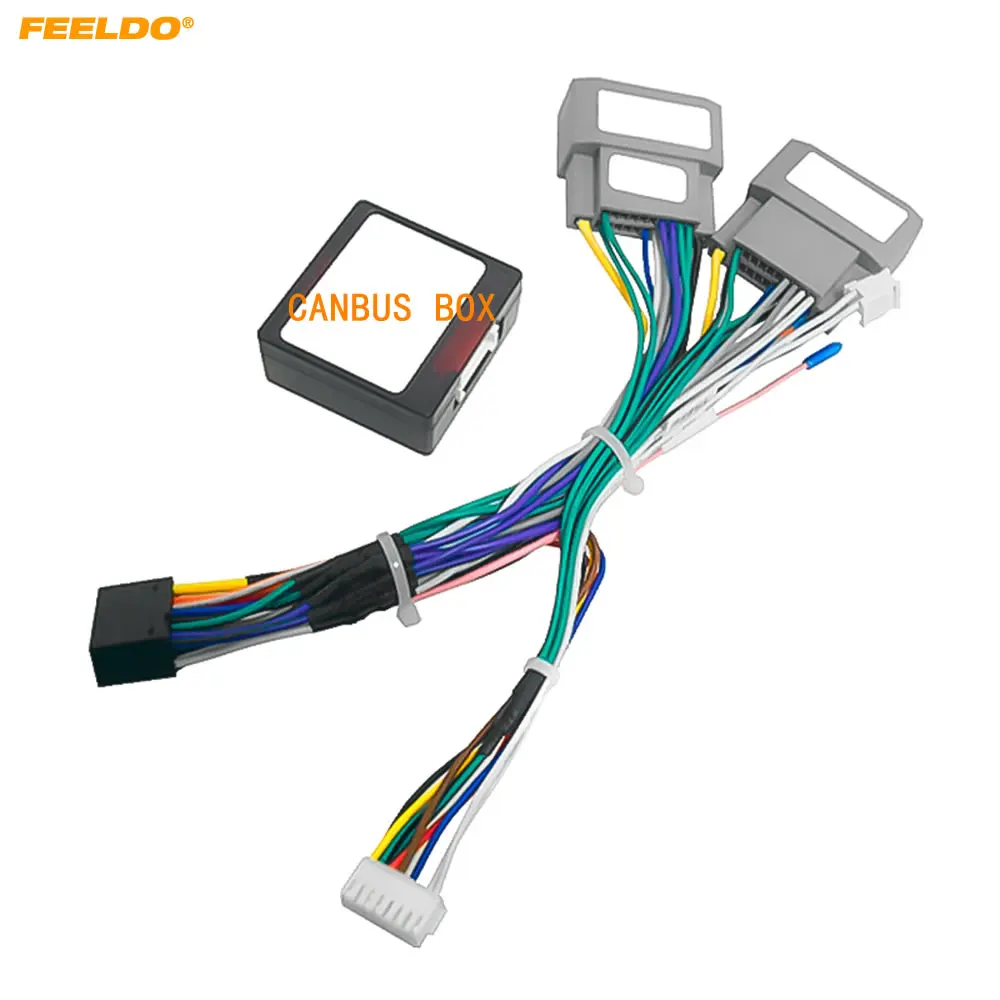 Dodge Ram Jeep Cherokee Wrangler 16pin DVD 스테레오 설치 와이어 어댑터 용 Canbus 박스가있는 FEELDO 차량용 오디오 배선 하네스