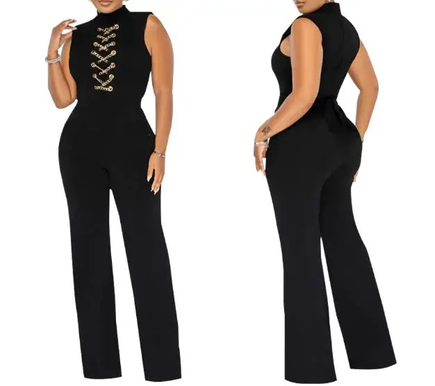 

Jumpsuit Women Summer 2023 Fashion Sexy Solid Sleeveless Standing Neck Round Neck Elegant Wide Leg Jumpsuit Streetwear Clothes