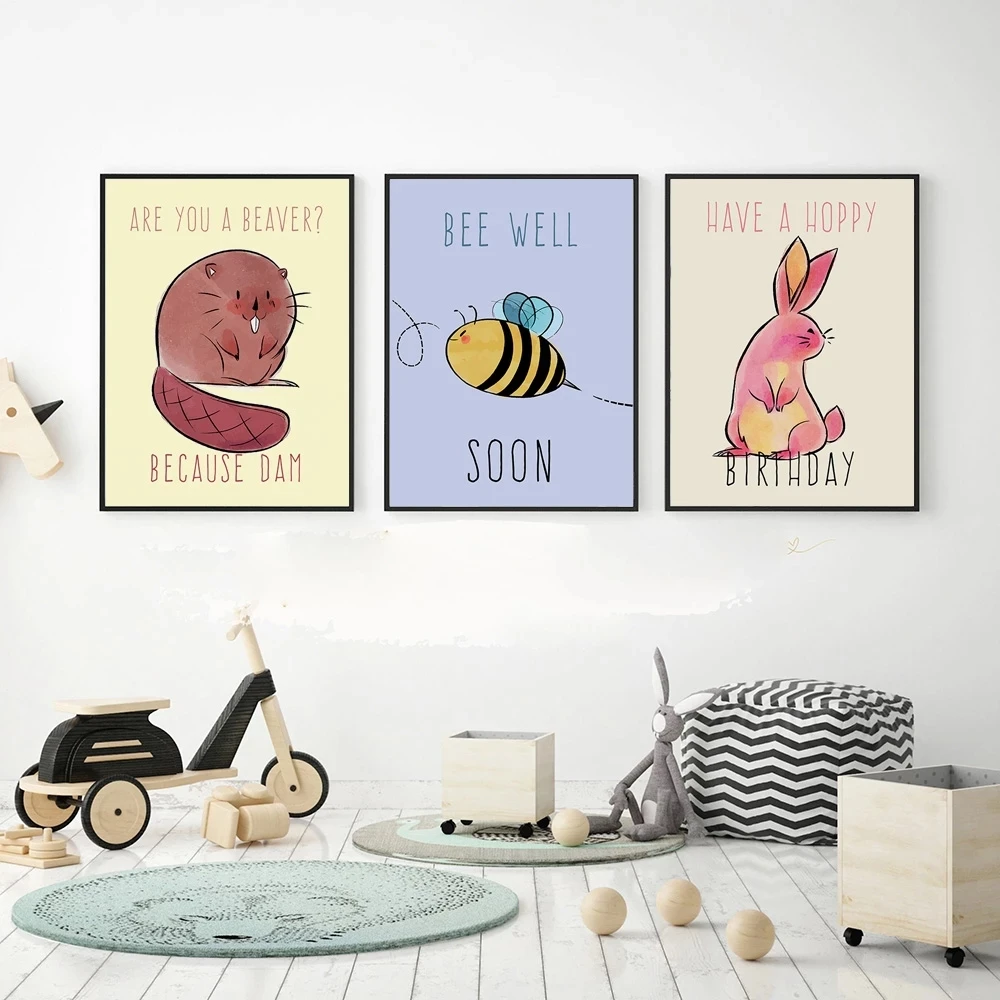 

Children's Room Creative Cute Cartoon Animal Art Canvas Painting Home Wall Poster and Prints Baby's Room Decoration Wall Picture